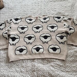 Woolrich Tan and Black Sheep Pattern Sweater Oversized